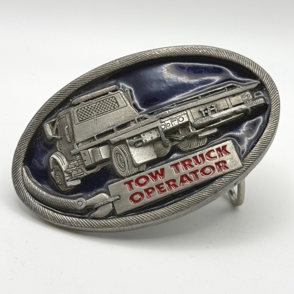 Vintage Buckles of America Tow Truck Operator Belt Buckle BA350 Pewter Enamel